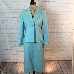 Kasper 3-piece sea blu side zip top skirt and blazer size 6